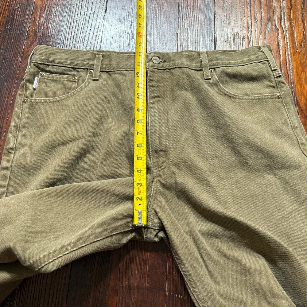 Vintage Carhartt Jeans Mens 42x30 Green Straight Leather Patch 90s‎ B161 BRK